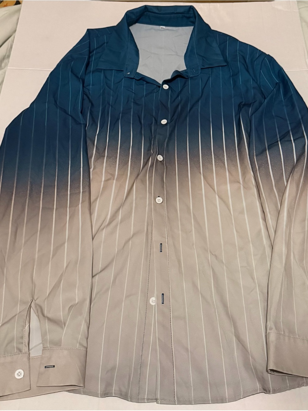 #186 Men's Ombre Pinstripe Button-Up Shirt Jacket - Blue to Gray